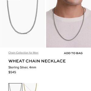 David Yurman Silver Wheat Chain Necklace 18 inch length